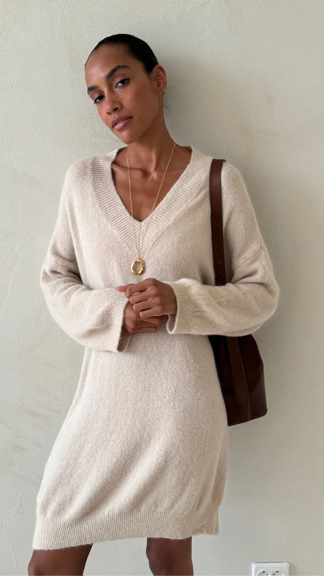 AMBER KNITTED DRESS - STONE | Charli