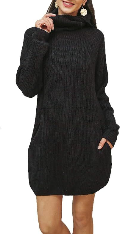 Simplee Women's Winter Warm Loose Turtleneck Oversized Pullover Sweater Dress | Amazon (US)