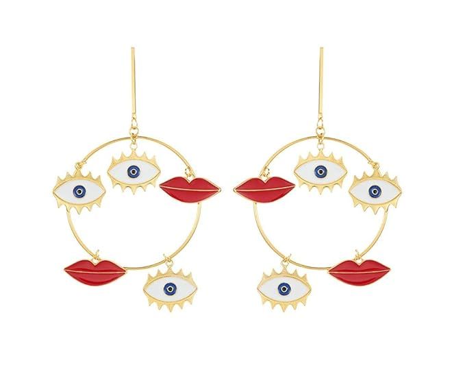 Mountainer Exaggerated Long Big Evil Eyes Lips Heart Charm Gold Color Dangle Earrings for Women B... | Amazon (US)