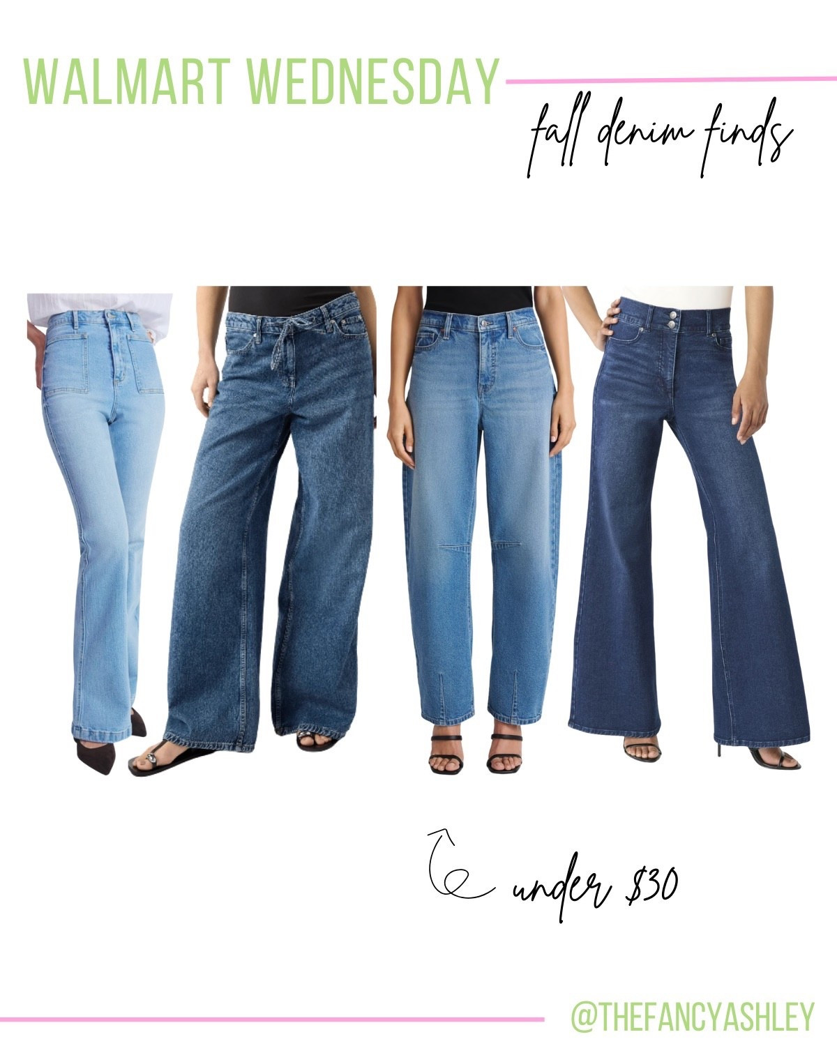 Walmart Wednesday denim jeans edition! So many cute denim finds happening at Walmart. Sharing a few faves. Fall essential and under $30!! Pair with a cropped tee and sneaks for casual vibes or dress them up with a blazer or bodysuit for date night!

#LTKStyleTip #LTKFindsUnder50 #LTKSeasonal