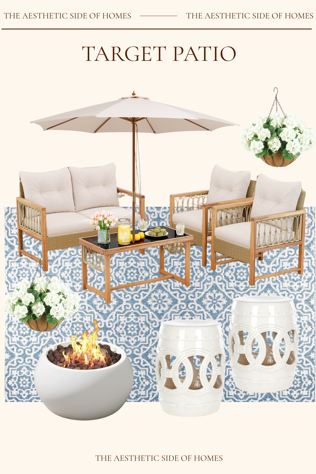 This blue rug is a fun pop of blue for an outdoor makeover. I love it with the neutral textures. 

 #LTKSeasonal #LTKHome