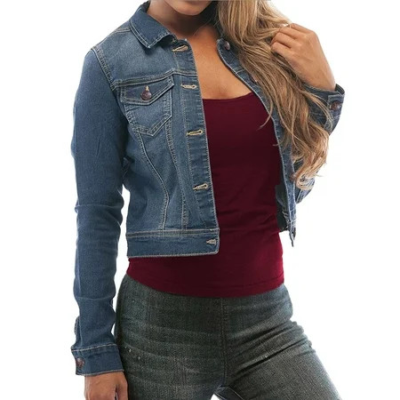 SKYLINEWEARS Women Denim Jacket Long Sleeve Button Down Soft Denim Ladies Blue Jean Jacket | Walmart (US)
