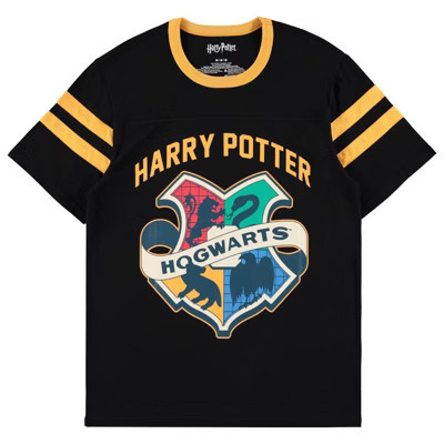 Ladies Harry Potter Hogwarts Shirt - Gryffindor Hufflepuff Ravenclaw Slytherin Wizardry Varsity Stripe Sleeve Athletic Tee (Black, XX-Large) | Target