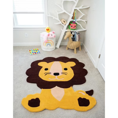 Unique Loom Playtime Kids Wool Collection Area Rug - Lion (4' 6" x 5' 1"  Yellow/Brown) | Target