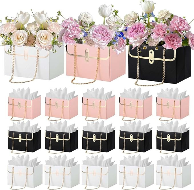 LIJINGCHEN Cute Paper Flower Gift Box,Gift Bags with 40 Handle Tissue Papers,Birthday Gift Bags f... | Amazon (US)