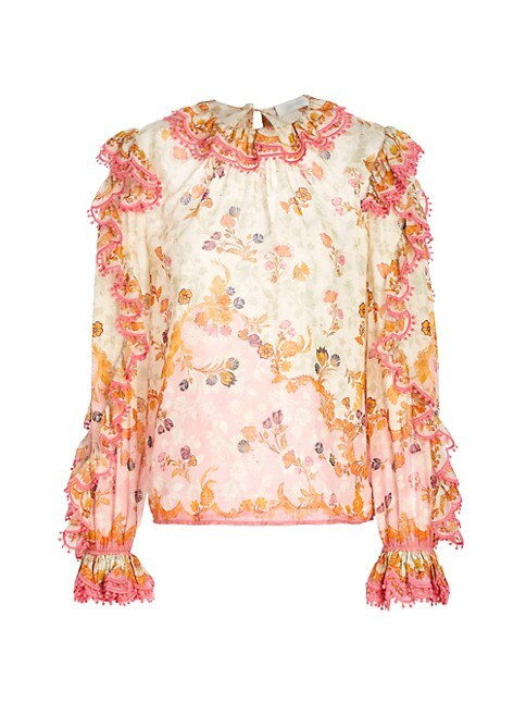 Laurel Floral-Print Cotton & Silk Frill Blouse | Saks Fifth Avenue