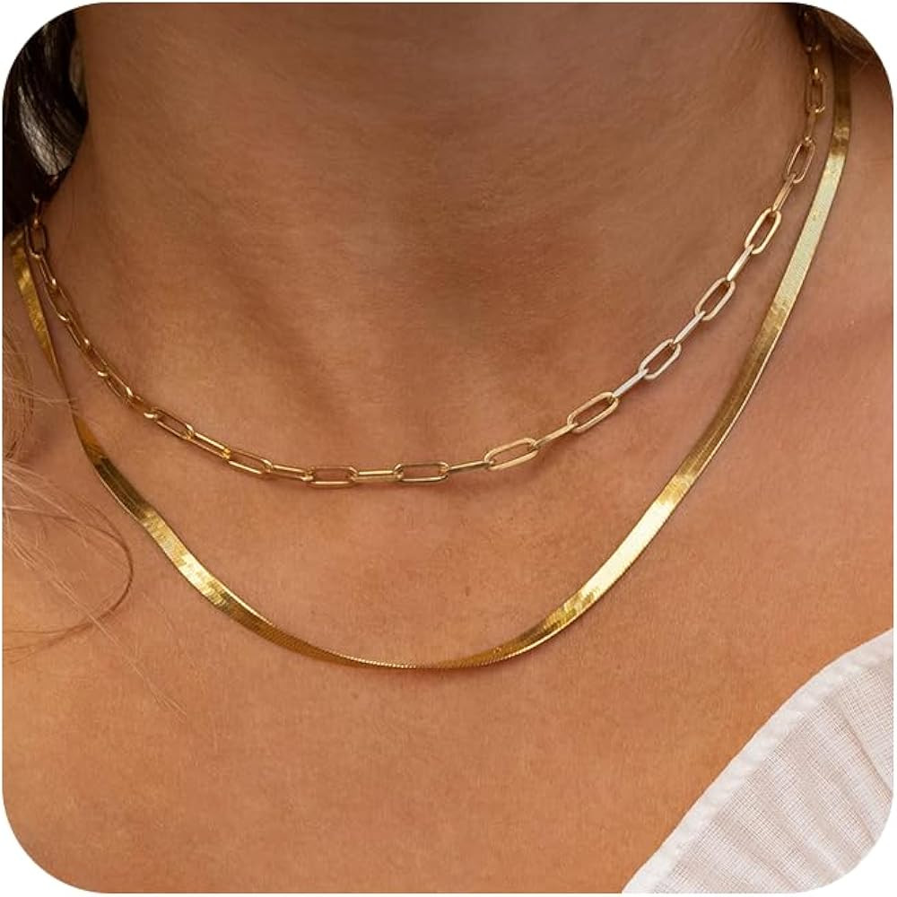 CHESKY 14K Gold/Silver Plated Snake Chain Necklace Herringbone Necklace Gold Choker Necklaces for... | Amazon (US)