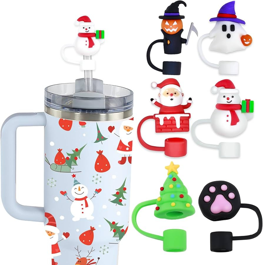 6pcs Halloween Christmas Straw Covers for Stanley Cup, Silicone Straw Topper Compatible with Stan... | Amazon (US)