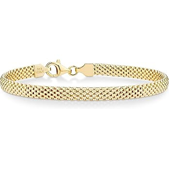 Miabella 18K Gold Over Sterling Silver Italian 5mm Mesh Link Chain Bracelet for Women, 925 Made i... | Amazon (US)