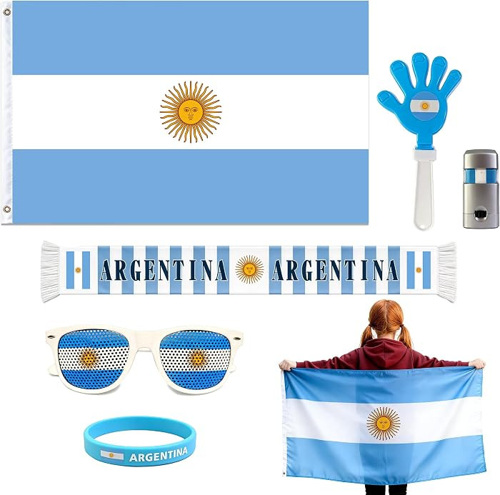 Argentina 2026 World Cup Fan Kit, 6 Pcs Cheering Set for Game Day Watch Party \u2013 Flag, Fan Sc... | Amazon (US)