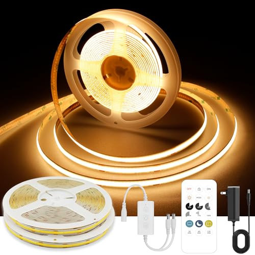 AXMOTUT 65.6ft COB LED Strip Light Warm White, High Bright LED Strips with 320LEDs, RF Remote and UL Power Supply, 2700K Dimmable LED Lights for Bedroom,Kitchen, DIY Home Decoration, 2 Rolls of 32.8ft | Amazon (US)