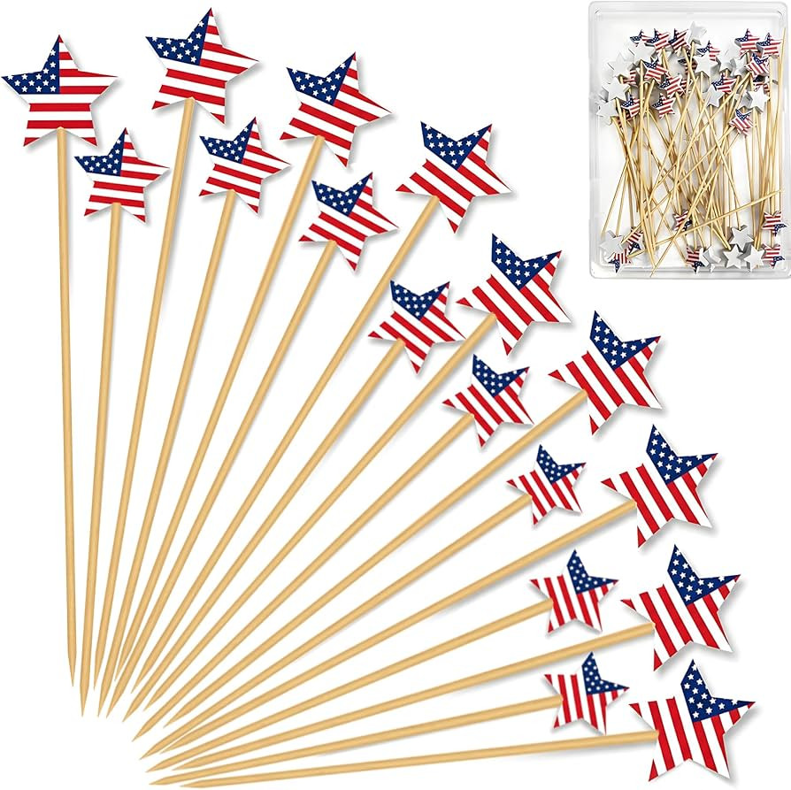 4th of July Decorations - 48PCS Patriotic Star Cocktail Picks | Fourth of July Accessories for Me... | Amazon (US)