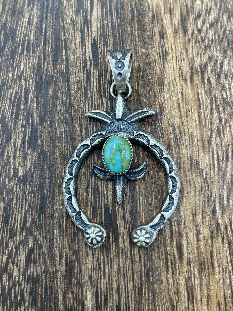 Native American Indian  Navajo Handmade Silver Old Look Turquoise Naja Pendant | eBay US