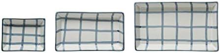 Creative Co-Op Hand-Painted Stoneware Trays with Grid Pattern, Set of 3 Plate, 7.5", Blue & White | Amazon (US)