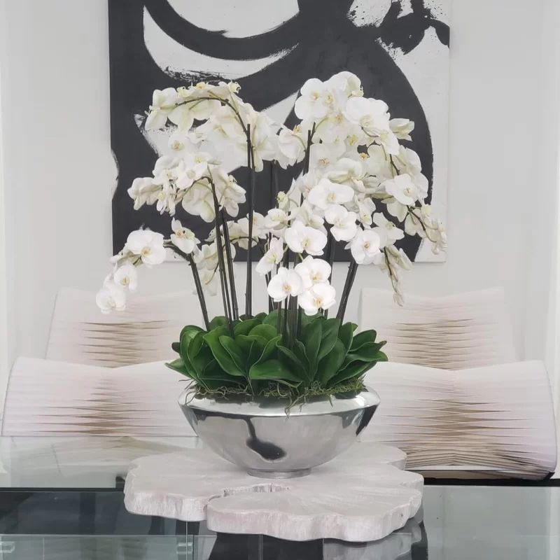Multiple Stems of Phalaenopsis Orchid Centerpiece in Planter | Wayfair North America