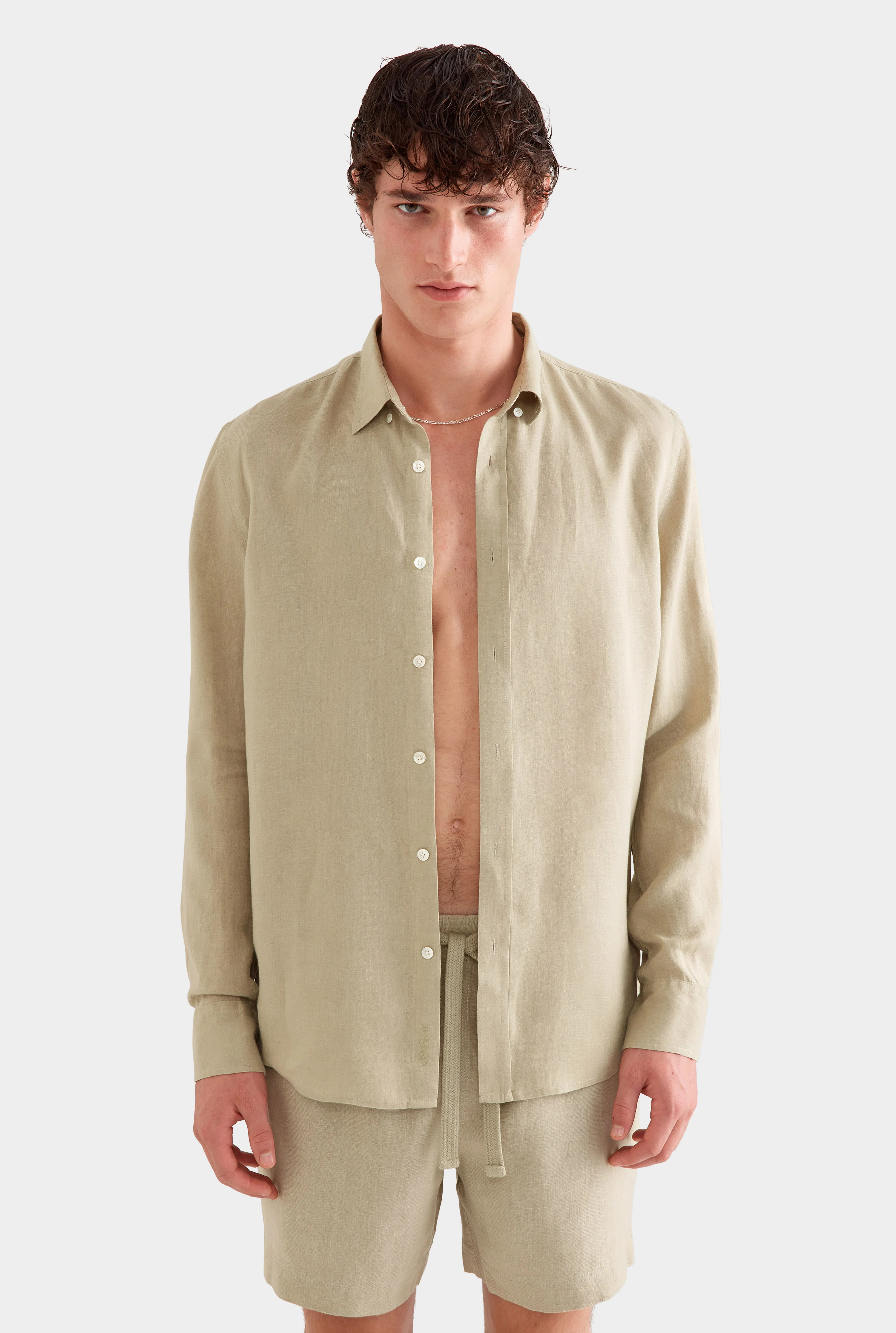 Mens Linen Shirt in Sage | Venroy | Venroy AU