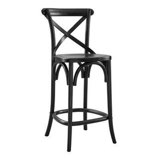 Gear 39.5 in. ELM Wood Counter Bar Stool in Black | The Home Depot