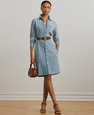 Women's Belted Denim Shirtdress | Macy's