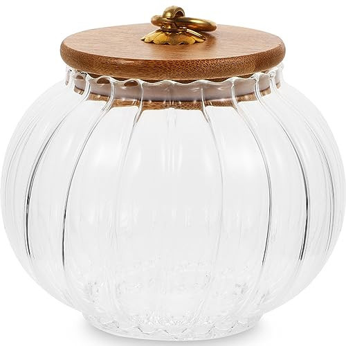 Abaodam 800ml Pumpkin Shaped Glass Food Jar Food Storage Jar with Wood Lid Kitchen Canister Storage for Coffee Beans Nuts Candy Tea Snack | Amazon (US)