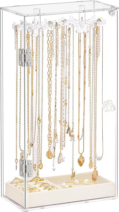 Necklace Holder, Acrylic Necklace Organizer, Rotatable Clear Jewelry Holder Organizer Display Cas... | Amazon (US)