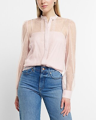Mesh Polka Dot Long Sleeve Button Front Shirt | Express