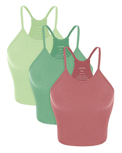 ODODOS Women's Crop 3-Pack Seamless Rib-Knit Camisole Crop Tank Tops | Amazon (US)