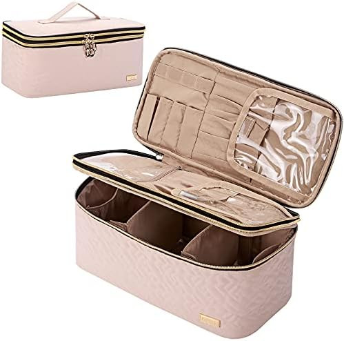 Amazon.com : NISHEL Double Layer Makeup Bag Large Travel Cosmetic Case, Makeup Organizer for Lots... | Amazon (US)