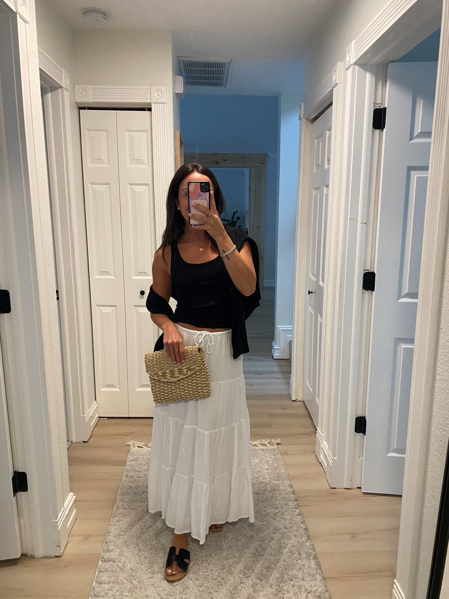 Casual summer outfit ideas, date night outfit, white linen maxi skirt, ribbed tank top, crochet woven clutch purse, summer styles, summer outfit inspo, maxi skirt outfits 

#LTKFindsUnder50 #LTKStyleTip #LTKSeasonal