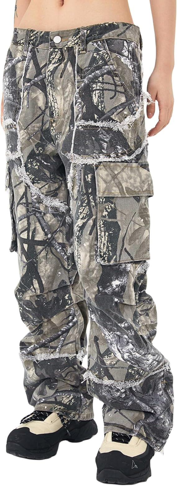 Mens Camo Cargo Pants Y2k Hip Hop Jeans Baggy Joggers Streetwear Oversized Track Pants Women | Amazon (US)