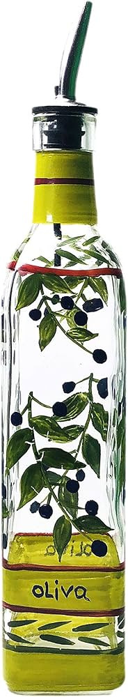 Hand Painted Glass Oliva Branch Oil/Vinegar Glass Cruet for Kitchen, 16 oz Olive Oil Dispenser Wi... | Amazon (US)