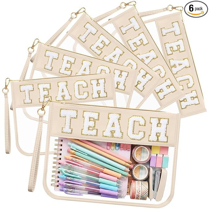 6 Pcs Beach Bags Chenille Letter Clear Makeup Bag with Zipper Waterproof Cosmetic Toiletry Pouch ... | Amazon (US)