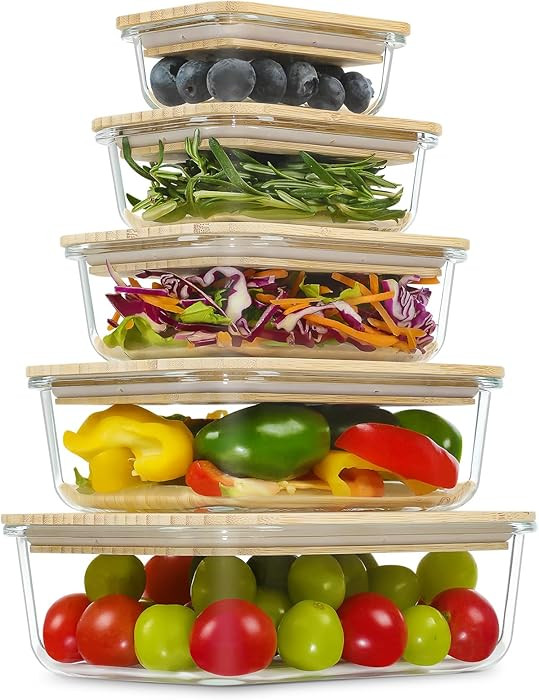 Urban Green Glass Containers with Bamboo Lids, Meal Prep Glass Food storage Container Set, 5 Pack... | Amazon (US)