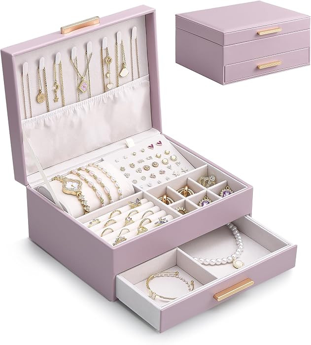 Lolalet 2-Layer Jewelry Box Organizer for Women Girls, Jewelry Storage Case Holder with Drawers f... | Amazon (US)