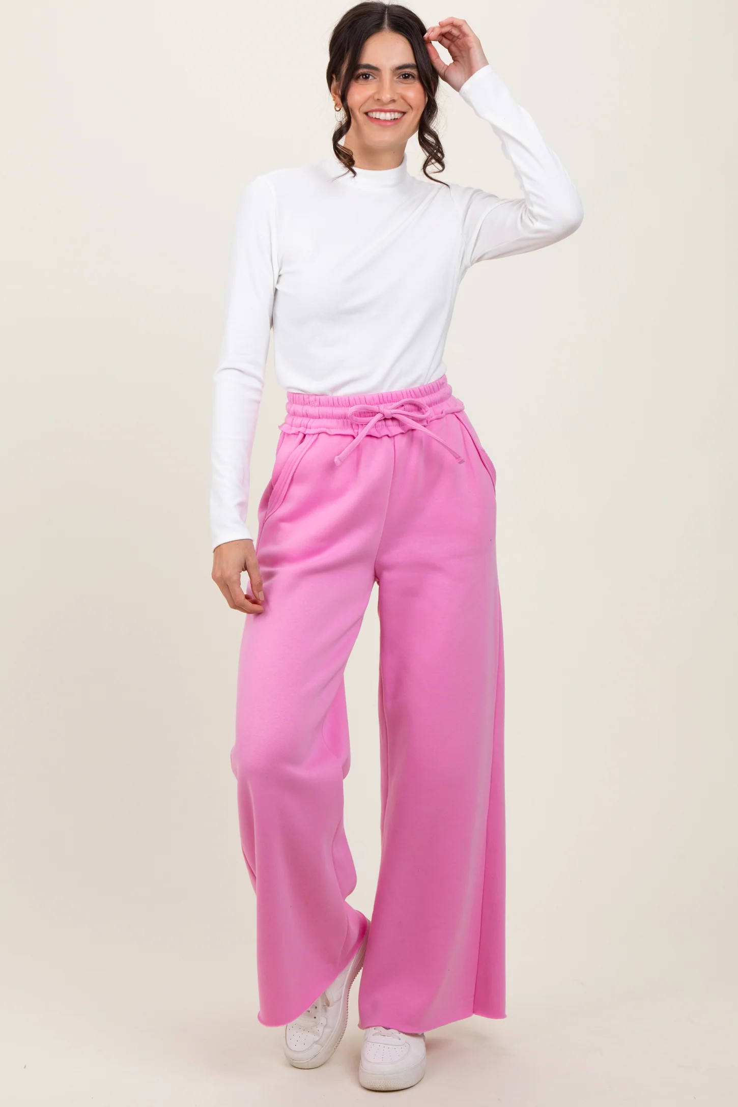 Pink Exposed Seam Wide Leg Sweatpants | PinkBlush Maternity