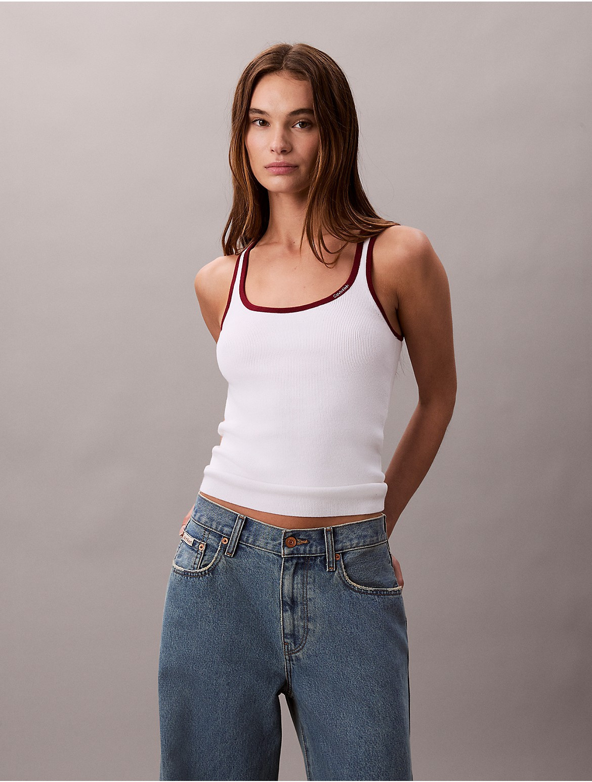 Calvin Klein Women's Contrast Trim Rib Tank Top - White - XL | Calvin Klein (US)