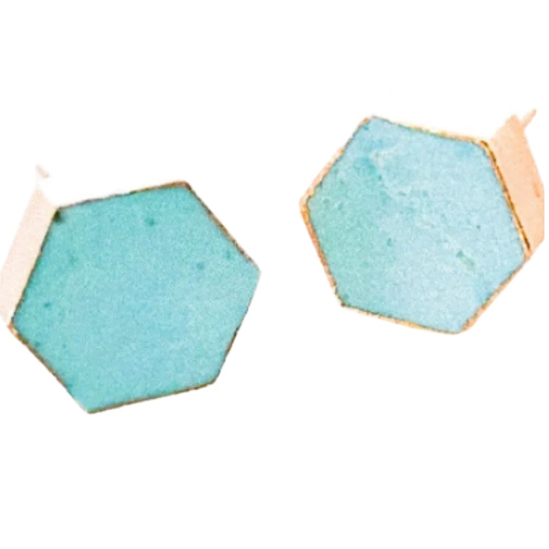 Turquoise Hexagon Stud Earrings | Meghan Bo Designs