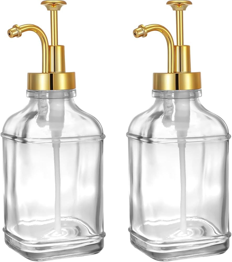 2 Pack Thick Clear Glass Jar Soap Dispenser with Gold Pump, 17ounce Clear Antique Design Bottles ... | Amazon (US)