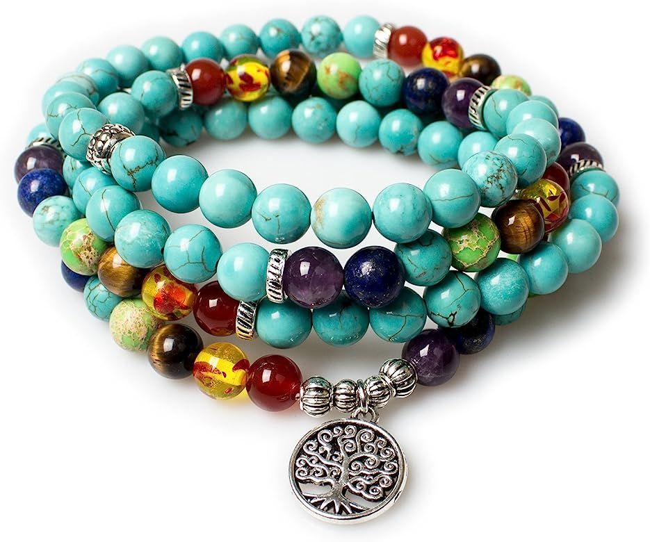 Jewelry,8MM Turquoise Healing Stones Prayer Mala Beads 108 Tree of Life 7 Chakra Bracelet Necklac... | Amazon (US)