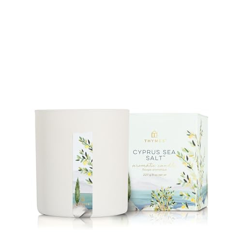 Thymes Poured Candle - Cyprus Sea Salt Candle - Luxury White Candle with Coastal Mediterranean Scent for Home Decor, Bathroom Decor - Coastal Mediterranean Scent (8.0 oz) | Amazon (US)