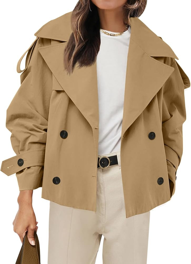 Tankaneo Womens Cropped Trench Double Breasted Short Jacket with Belt | Amazon (US)