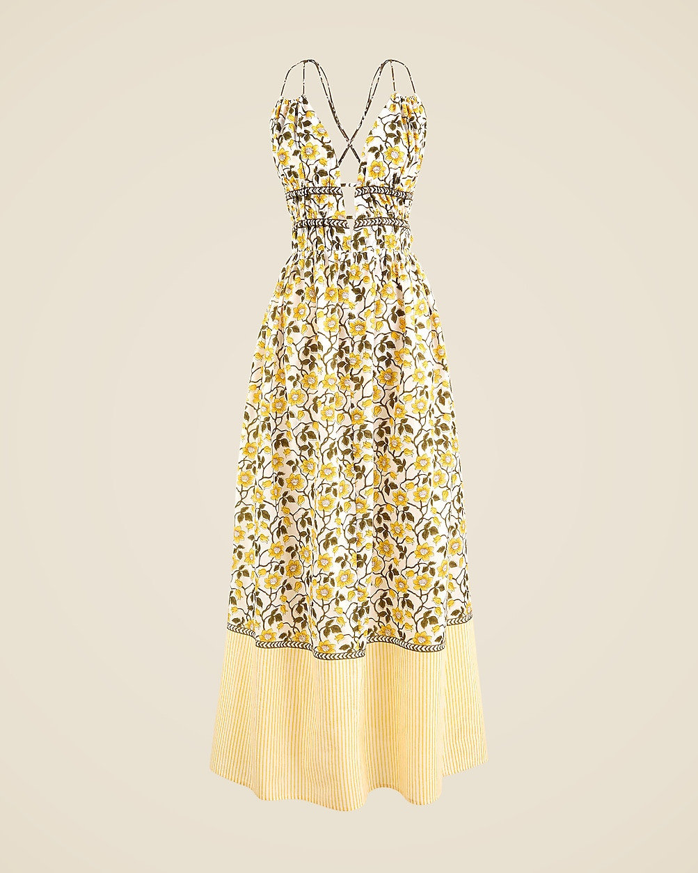 Cotton voile plunge maxi dress in daffodil daze block print | J. Crew US