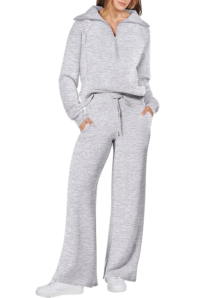 ANRABESS Women 2 Piece Outfits 2025 Fall Fashion Airport Wide Leg Pants Lounge Set Leisure Travel... | Amazon (US)