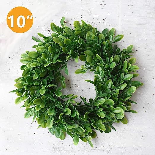 10" Boxwood Wreath for Front Door,Artificial Greenery Wreath,Premium Round Green Leaves Small Wre... | Amazon (US)