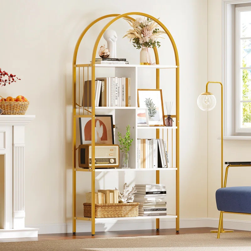 Mackinnon Gold/White Arched Etagere Bookcase | Wayfair North America