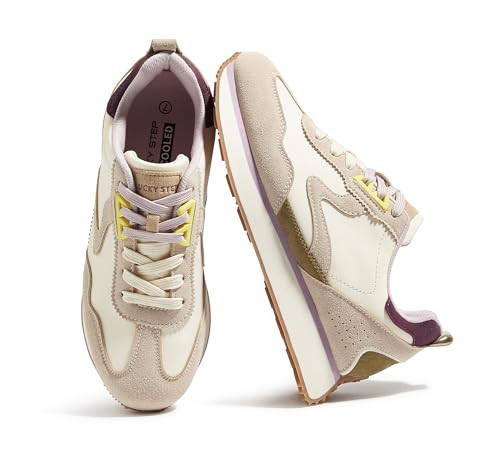 LUCKY STEP Women Retro Fashion Sneaker Casual Platform Shoe,Beige/Grey,10.5 | Amazon (US)