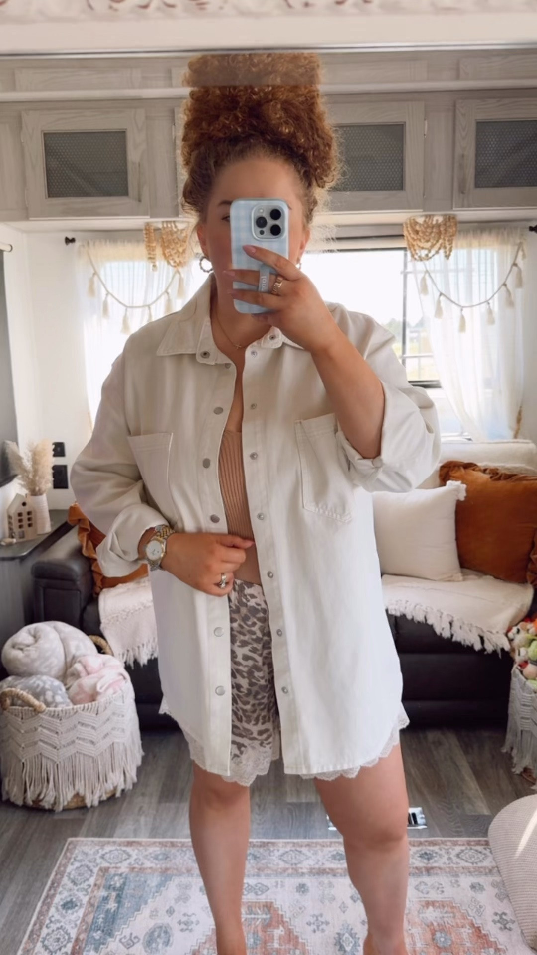 A little mix of chic and playful 🤍 This look feels dressed up without trying too hard👏 white denim button down | beige tank top | leopard shorts | silk lace shorts | animal print outfit | chic casual | elevated casual | date night outfit | summer outfit | lightweight layers | neutral outfit | statement shorts | rhinestone mules | dressy casual | trendy outfit

#LTKootd #LTKgrwm #LTKdayinmylife