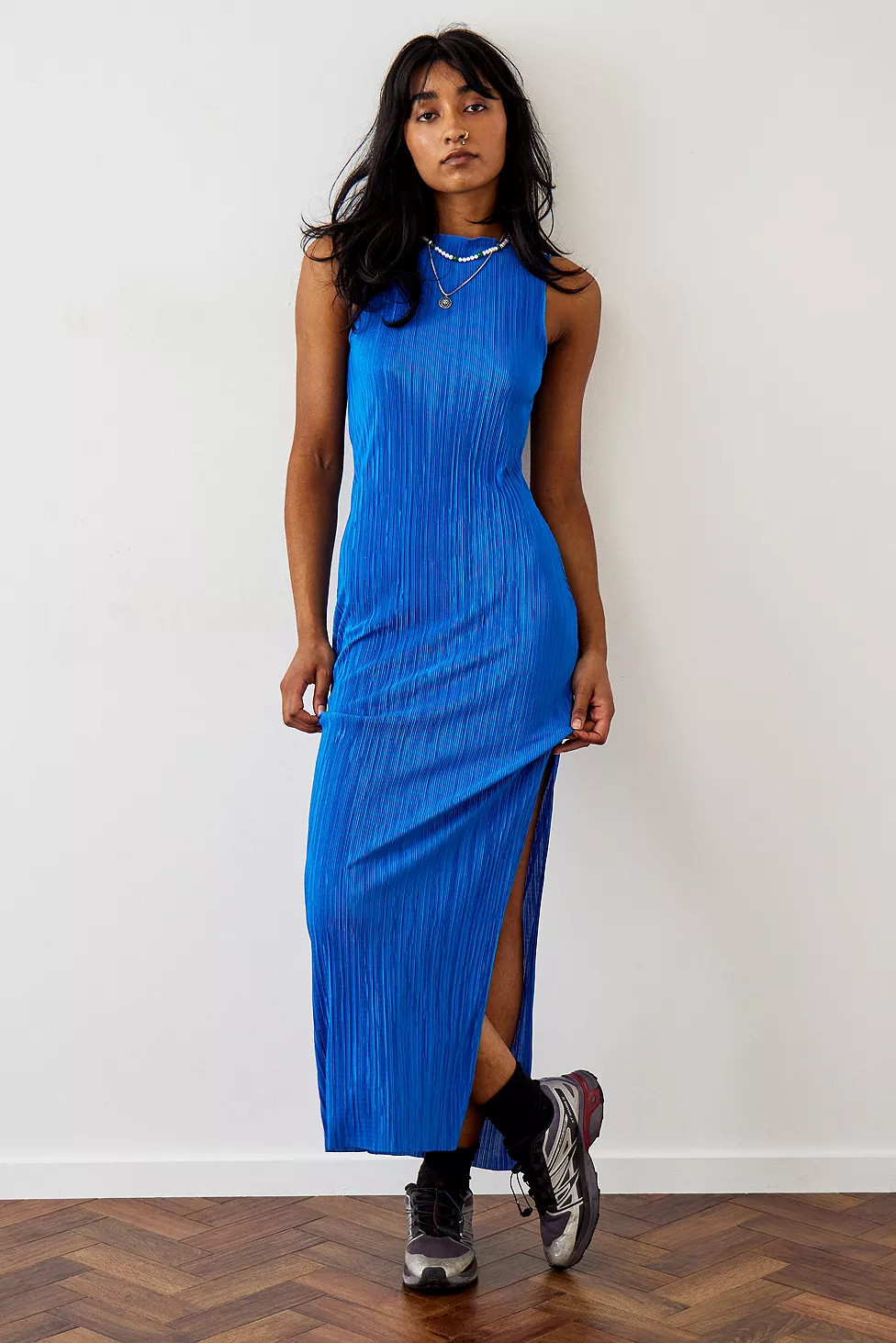 Archive At UO Blue Plisse Tank Dress | Urban Outfitters (EU)