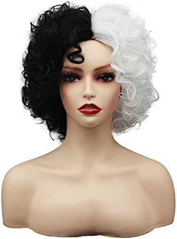 TSNOMORE Cruella de vil Wig for Women Halloween Cosplay Costume Wigs Curly Short Black and White ... | Amazon (US)