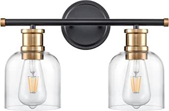 Modern Wall Sconce Lights 2 Lights Matte Black Bathroom Lighting with Clear Glass Shades Antique ... | Amazon (US)