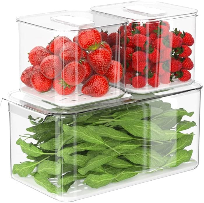SANNO Fridge Produce Saver Food Storage Bin Containers, Refrigerator Food Fruit Vegetables storag... | Amazon (US)